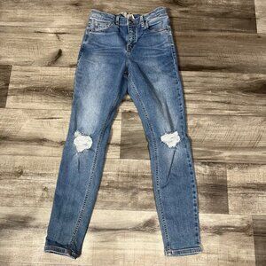 Topshop Moto Jaime High Rise Distressed Skinny Jeans Blue Women’s Size 25